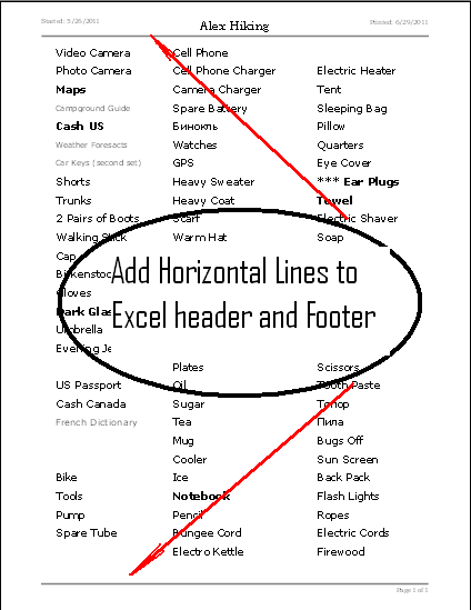 Horizontal Line in Excel Header and Footer