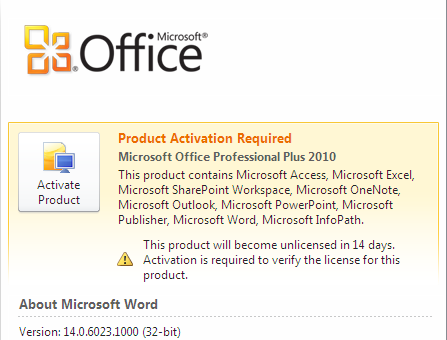 disable ms office 2010 activation pop up