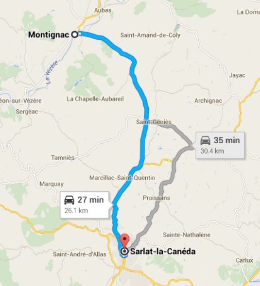 Map - from Montignac to Sarlat