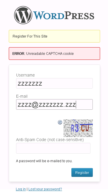 ERROR: Unreadable CAPTCHA cookie - RESOLVED!