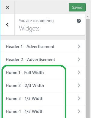 Widget Areas - Home Page