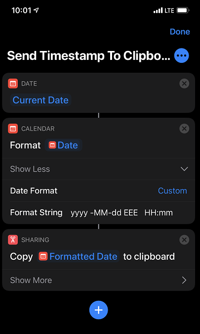 iOS13 Shortcut – Timestamp to CB