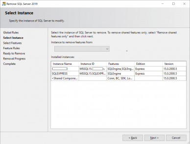 Uninstall just one instance of SQL server – Domain Web Center